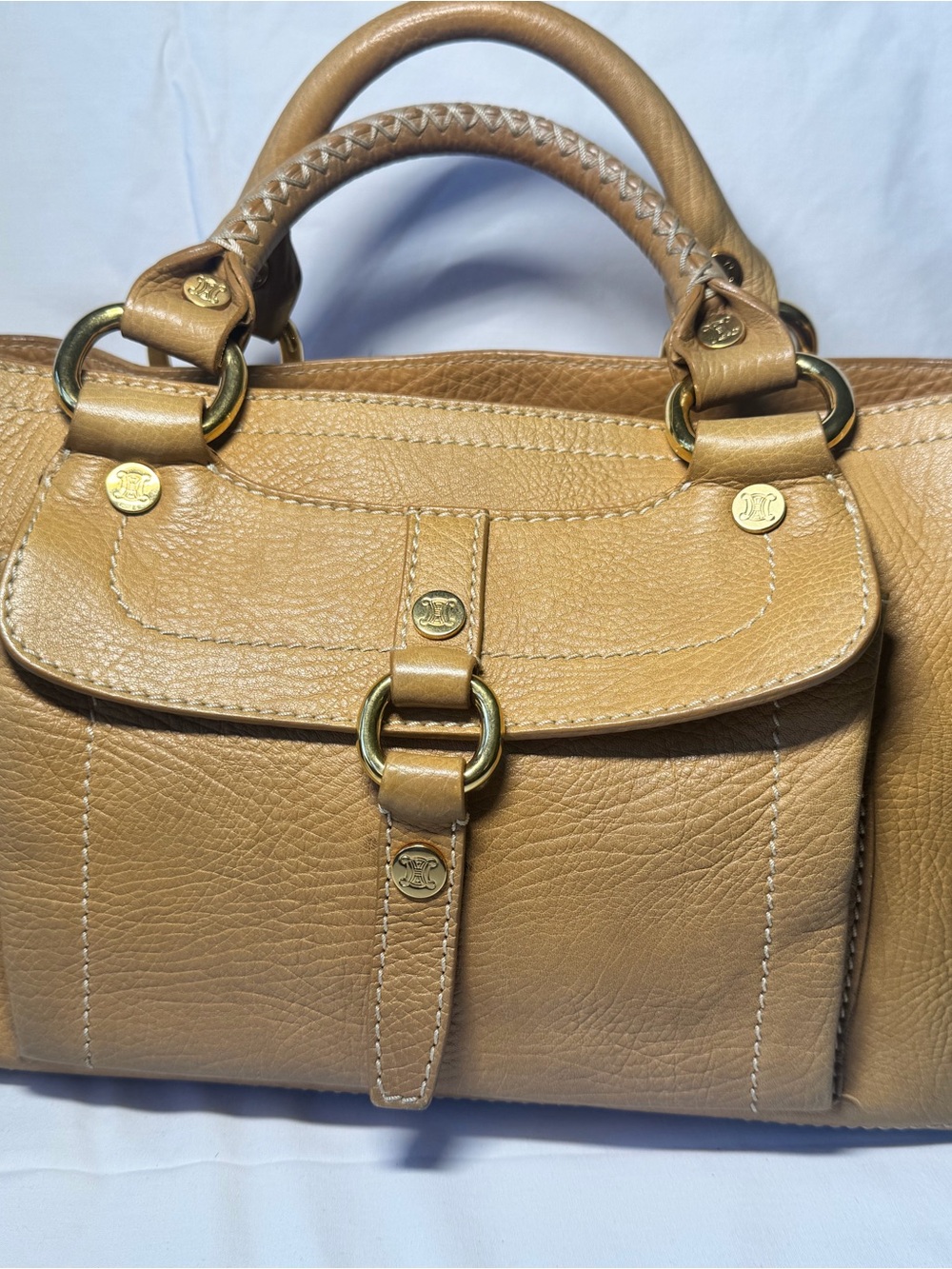 Celine Caramel Brown Leather Top-Handle Satchel with Gold Hardware